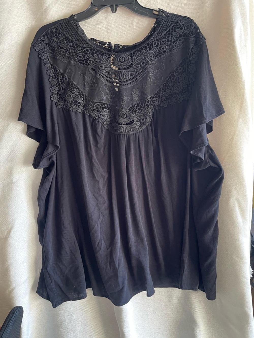Torrid 4 - Women's Black Lace Yoke Short Sleeve Top
